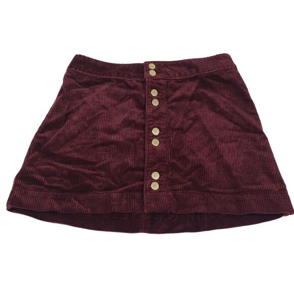Abercrombie & Fitch Skirt Womens 10 Mini Corduroy Button Up Burgundy - Picture 1 of 9